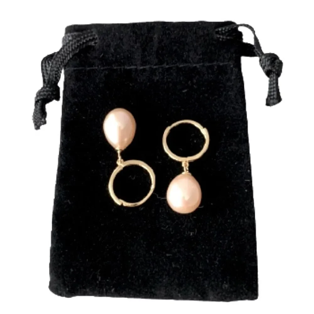 Pink Freshwater Pearl Drop Earrings in Gold Tone